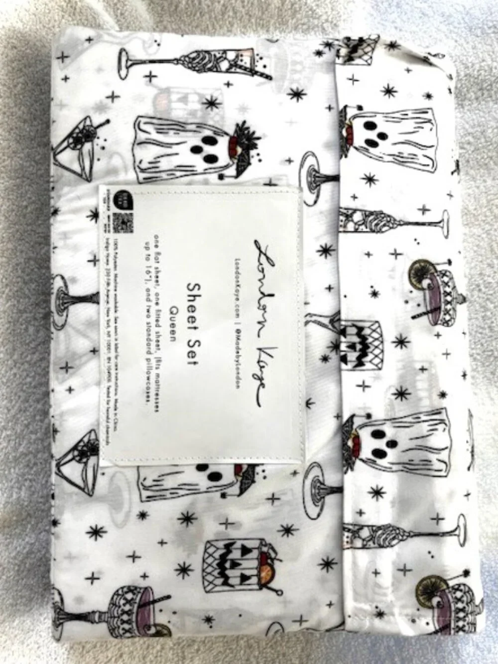 London Kaye Halloween Themed Queen Sheet Set NWT